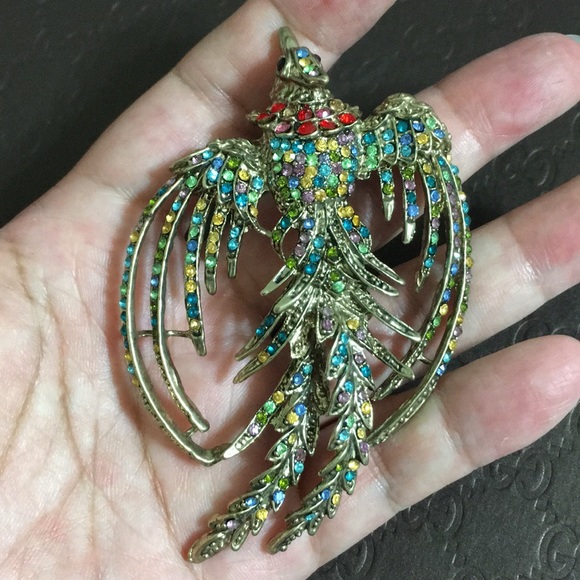 🖤VTG💕Multicolor stone Phoenix 🐦‍🔥 brooch - Picture 2 of 12